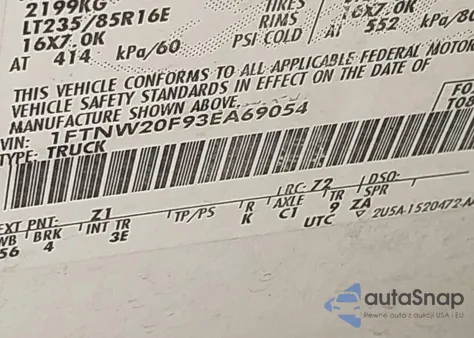 2003 Ford F-250 из США, поврежденный, VIN 1FTNW20F93EA69054